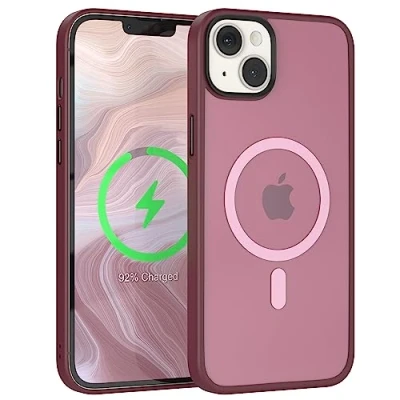 Abbildung von EAZY Case Schutzhülle matt iPhone 14 Plus kompatibel mit MagSafe kabellosem Laden, Magnetische Adsorption, Sturzschutz, Phone Case, Hülle Magnet, Stoßfest Cover in Beere/Transluzent