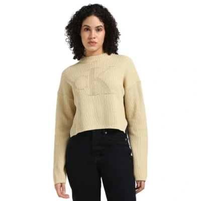 Abbildung von Calvin Klein Jeans LOGO Intarsia Regular Strickpullover, Damen, Größe: XL, Pale khaki
