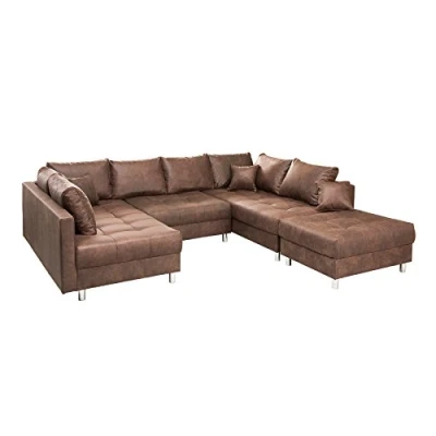 Abbildung von riess ambiente Wohnlandschaft KENT 305cm braun, Set 2 Teile, Wohnzimmer · XXL U Form Federkern Microfaser Hocker &amp; Kissen