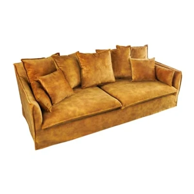 Abbildung von riess ambiente 3 Sitzer HEAVEN 210cm senfgelb · Hussensofa inkl. Kissen und abnehmbaren Bezug, Einzelartikel 1 Teile, Wohnzimmer Couch Samt Bezug Federkern Polsterung Landhausstil