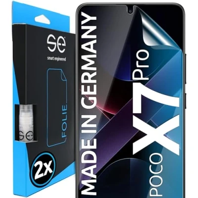 Abbildung von 2x se® 3D SCHUTZFOLIE Transparent für Xiaomi Poco X7 Pro, Selbstheilend, 100% Fingerabdruck &amp; FaceID kompatibel, einfache blasenfreie Installation, Ultra Klar, Stoß Kratzfest TPU, aus Deutschland