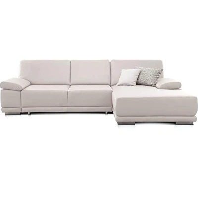 Abbildung von CAVADORE Ecksofa Corianne mit Schlaffunktion / Bettsofa in L Form im modernen Design, inkl. Armteilverstellung und Longchair 282 x 80 162 Kunstleder, weiß