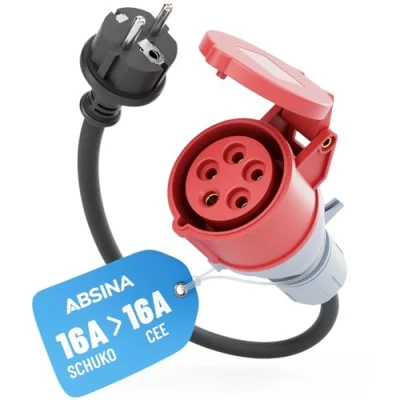 Abbildung von ABSINA Adapter Schuko Stecker auf CEE 16A Kupplung 0.6m Adapterkabel