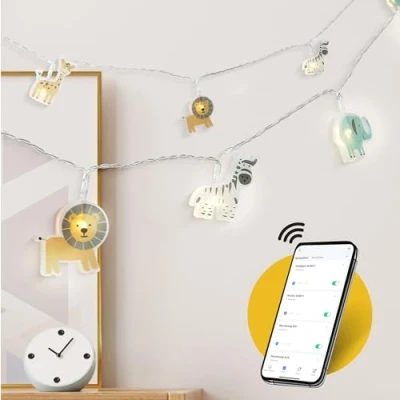 Abbildung von COZY HOME Lichterkette Safari für Kinder, mit APP steuerbar, Batterie &amp; Stecker, 20 warmweiße Tiere, 8 Modi, Dimmbarkeit Musikmodus