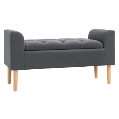 Abbildung von HOMCOM Sitztruhe 2 in 1 Chesterfield Design, gepolsterte Sitzfläche, geschwungene Armlehnen, konische Füße, Gummibaumholz, Leinenoptik, grau