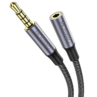 Abbildung von MOSWAG Headset Verlängerung 4 Polig TRRS Nylon 3.5mm Stereo Audio Verlängerungskabel (Stecker auf Buchse) Klinken Adapter Kabel für Lavalier Mikrofon mit Vergoldeter Kontakte