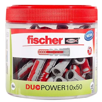 Abbildung von fischer DuoPower 10 x 50, handliche Runddose mit 55 Universaldübeln, leistungsstarker 2 Komponenten Dübel, Kunststoffdübel zur Befestigung in Beton, Ziegeln, Stein, Gipskarton uvm.