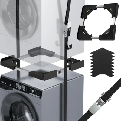 Abbildung von JHCHU Universal Stapelset für Waschmaschine und Trockner Verstellbarer Zwischenbaurahmen 4568 cm, Ideal Waschmaschinen Verbindung (Schwarz)