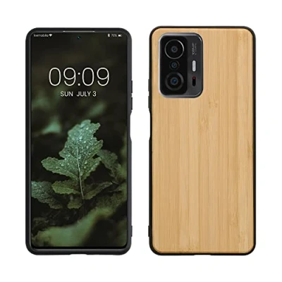 Abbildung von kwmobile Hülle kompatibel mit Xiaomi 11T / Pro Holz Case stoßfestes Handy Cover TPU Handyhülle in Hellbraun