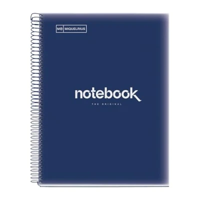 Abbildung von Miquelrius Notizbuch A4 Notebook Emotions, 120 Blatt 90 g/m², Raster 5 x mm, Farbige Streifen, Mikroperforierte Spirale, Polypropyleneinband, Marineblau