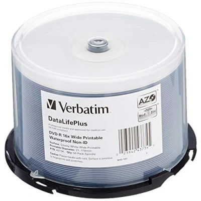 Abbildung von Verbatim DVD R 16x Wide Printable Waterproof 4.7GB, DataLifePlus, 50er Pack Spindel, Rohlinge bedruckbar, 16 fache Brenngeschwindigkeit wasserfest, printable, leer
