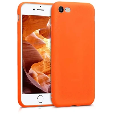 Abbildung von kwmobile Hülle kompatibel mit Apple iPhone SE (2022) / (2020) 8 7 weiches TPU Silikon Case Cover geeignet für kabelloses Laden Neon Orange
