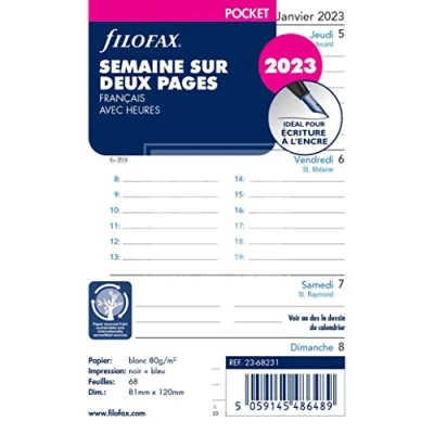 Abbildung von Filofax Woche auf zwei Seiten Französisch Pocket 2023