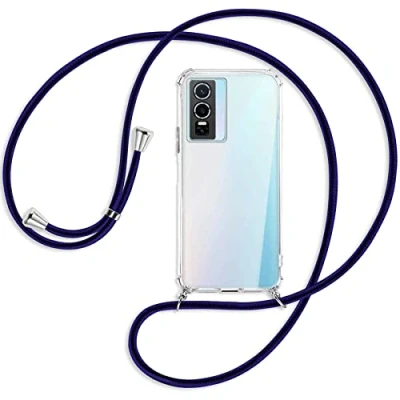 Abbildung von mtb more energy® Handykette kompatibel mit vivo Y76 5G (6.58&#039;&#039;) Blue Line Smartphone Hülle zum Umhängen Anti Shock Full TPU Case