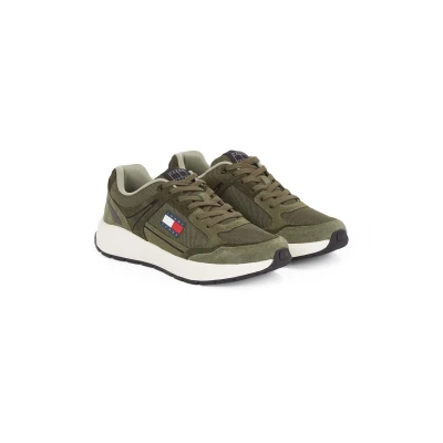 Abbildung von Tommy Jeans Keilsneaker &quot;TJM RUNNER MIX MATERIAL&quot;, Keilabsatz, Freizeitschuh, Halbschuh, Schnürschuh mit Logoflagge