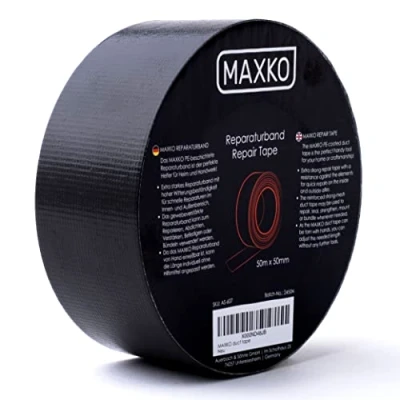 Abbildung von MAXKO Panzertape Schwarz Gewebeband 50m x 50mm Gaffa Tape Panzerband Duct Gewebeklebeband Klebeband Gaffer Textilklebeband