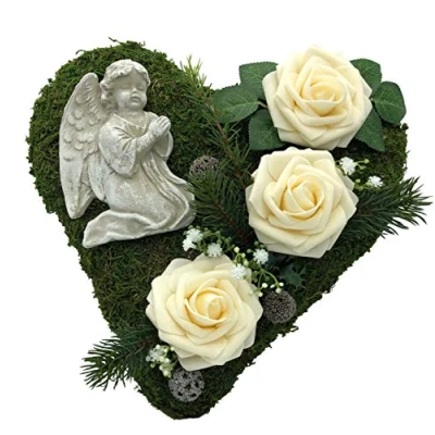 Abbildung von Radami Gartenfigur Grabgesteck Grabherz &quot;Engel&quot; 30cm 3 Rosen rot