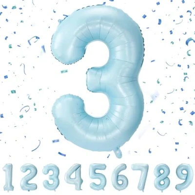 Abbildung von Geburtstag zahlen luftballon 3 jahre Pastel Blau Folienballon XXL Riesen in 40&quot; 101cm Geburtstagsdeko Ballon Zahl Deko zum .Fliegt mit Helium
