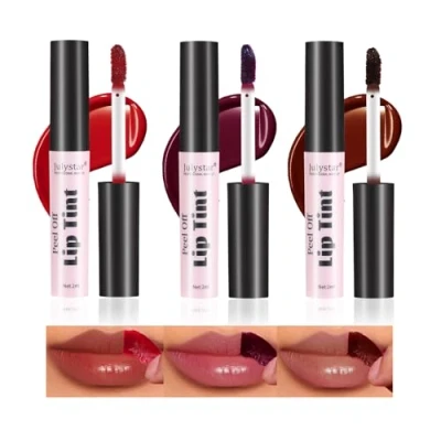 Abbildung von Peel Off Matte Lip Tint 3 Colors Long Lasting Stain Tattoo Color Gloss Waterproof Liquid Lipstick Non Stick Cup Tinted (A, PCS)