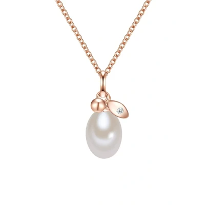 Abbildung von Valero Pearls Damen Kette mit Anhänger Sterling Silber rosévergoldet Süßwasser Zuchtperle und Zirkonia weiß Perlenkette Perlenanhänger