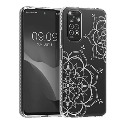 Abbildung von kwmobile Hülle kompatibel mit Xiaomi Redmi Note 11 / 11S Handyhülle Silikon Bumper Blumen Zwillinge Silber Transparent