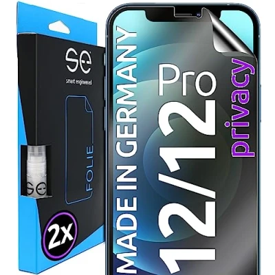 Abbildung von 2x se® 3D SCHUTZFOLIE Privacy für Apple iPhone 12 / Pro ,Blickschutz entspiegelt, 100% Fingerabdruck &amp; FaceID kompatibel, anti Fingerabdrücke, Stoß Kratzfest, hüllenfreundlich aus Deutschland