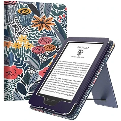 Abbildung von MoKo Hülle Kompatibel mit 6&quot; Kindle 11th Gen 2024/2022/10th 2019/8th 2016, Slim PU Tablet Schutzhülle Auto Schlaf/Aufwach Handschlaufe für 11/10/8, Blaue Blattröschen