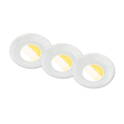Abbildung von BRILONER 3er Set LED Bad Einbaustrahler 230V Gehäuse 50% recycelt, Farbtemperaturwechsel, IP44, Ra90, Spot, flach, Deckenspots, Einbauleuchten, Badezimmer, 68mm, 90x30mm (DxH), Weiß