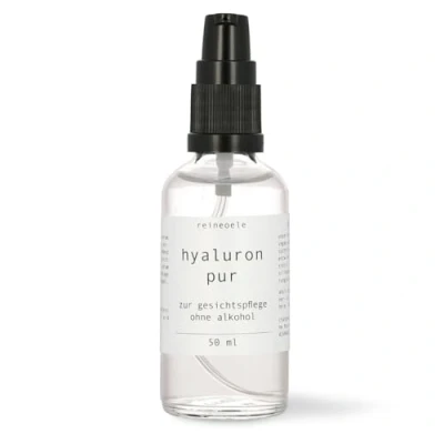 Abbildung von reines Hyaluron Serum hochdosiert vegan Dermaroller geeignet ohne Alkohol empfindliche Haut 50 ml Glasflasche reineoele