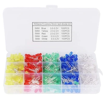 Abbildung von 500 Stück 5MM LED Leuchtdioden, Dioden Sortiment Kit Rundkopf mit 5 Farbe, 2 Pin LEDs für Wissenschaftsprojekte, Schulen und Heimwerkerprojekte