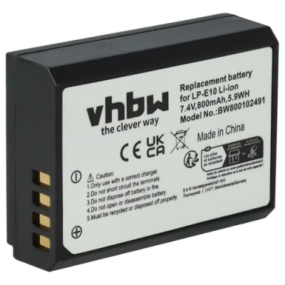 Abbildung von vhbw passend für Canon EOS 1100D, 2000D, 1200D, 4000D, 1300D, Kiss X70, Kamera Akku Li Ion 800 mAh (7,2 V)
