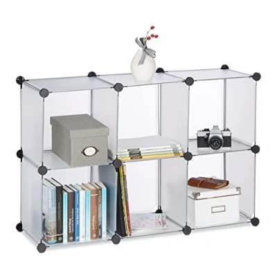 Abbildung von Relaxdays Regalsystem mit 6 Fächern, Standregal offen, Steckregal aus Kunststoff, HxBxT: ca 65 x 96 32 cm, transparent