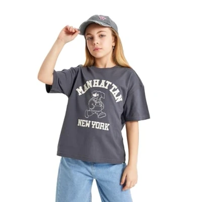Abbildung von DeFacto Mädchen T Shirt Trendige Shirts für Kinder Tshirts Mädchen,Anthra,11 12 Jahre