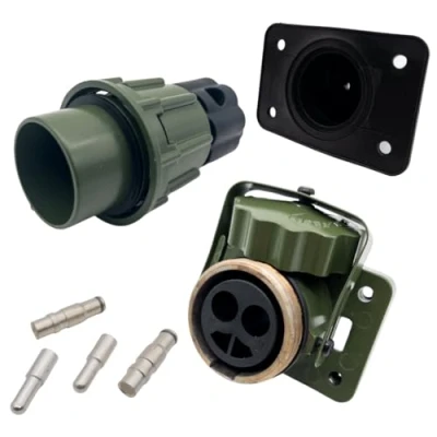 Abbildung von SERTPLAS 2 polige NATO Steckdose inkl. Stecker mit 4 Kontaktstiften 50mm² und Gummidichtung, passend Militärfahrzeuge, Feuerwehrfahrzeuge, Krankenwagen, Land &amp; Baumaschinen, LKW, Anhänger