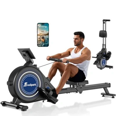 Abbildung von Rudergerät für Zuhause, EvoSpark Magnetisches Rudergerät, Rowing Machine mit 16 Widerstandsstufen und Dual Slide Rail, Leicht zu Montieren, Belastbar bis 160KG
