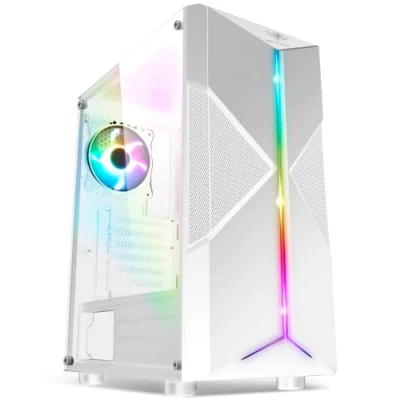 Abbildung von Spirit of Gamer Clone III PC Gehäuse Weiß RGB Kompatibel ATX/mATX/ITX Leerer Gaming Tower mit Seitenwand aus gehärtetem Glas 2 Lüfter 120 mm, Davon 1 ARGB inklusive