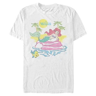 Abbildung von Disney Unisex The Little Mermaid Beachy Ariel Organic Short Sleeve T shirt, Weiß, S