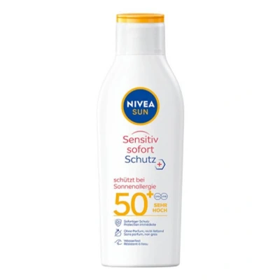 Abbildung von NIVEA SUN Sensitiv Sofortschutz Sonnenlotion LSF 50+, Sonnencreme mit 50+ für empfindliche Haut, wasserfester &amp; duftfreier Sonnenschutz bei Sonnenallergie (200 ml)