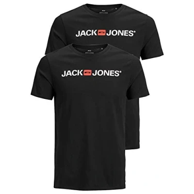 Abbildung von JACK &amp; JONES Herren JJECORP Logo Tee SS Crew Neck 2er PACK T Shirt, Black/2 W. Black/REG FIT, L