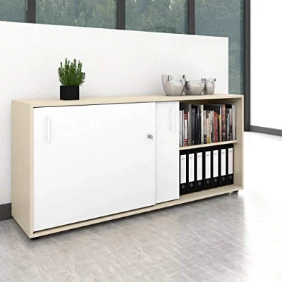 Abbildung von Weber Büro Schiebetürenschrank Sideboard NOVA 2OH 1640 x 740 mm Ahorn Weiß