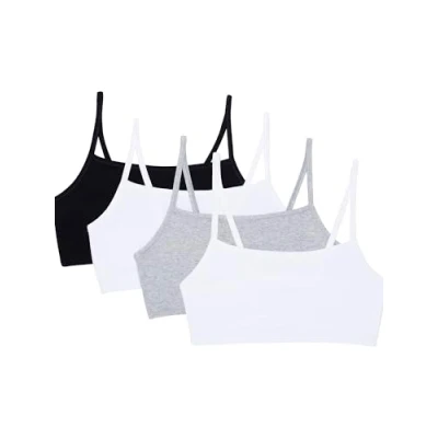 Abbildung von Fruit of the Loom Damen Spaghettiträgern, Baumwolle, Vorteilspack Sport BH, Schwarz/Weiß/Weiß/Heather Grey 4er Pack, 90