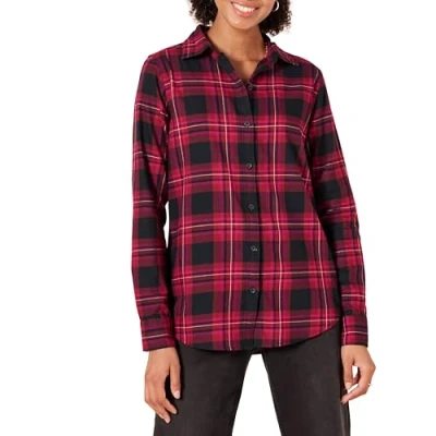 Abbildung von Amazon Essentials Damen Leichtes, Langärmeliges, Kariertes Flanellhemd, Klassischer Schnitt, Rosa Schwarz Schottenkaros Chelsea, XXL