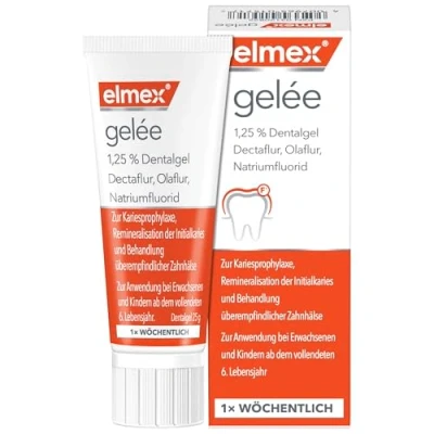 Abbildung von elmex gelée Fluorid Zahnpasta zum Schutz vor Karies und schmerzempfindlichen Zähnen, 25 g Gel
