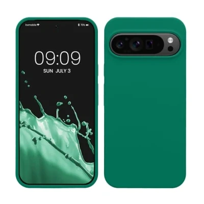 Abbildung von kwmobile Hülle kompatibel mit Google Pixel 9 Pro XL Silikon Handy Case Handyhülle weiche Oberfläche kabelloses Laden Smaragdgrün