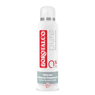 Abbildung von Borotalco, Deodorant Spray Reine Moschusbrise, mit Talkum atmungsaktiven Molekülen, ohne Alkohol und Aluminiumsalze, trocken gegen Gerüche, 48h Wirksamkeit, Duft Moschus 1 Flasche 150 ml