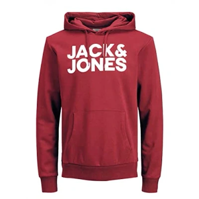 Abbildung von JACK &amp; JONES Herren JJECORP Logo Sweat Hood, Rio Red/Large Print/W White, XXL