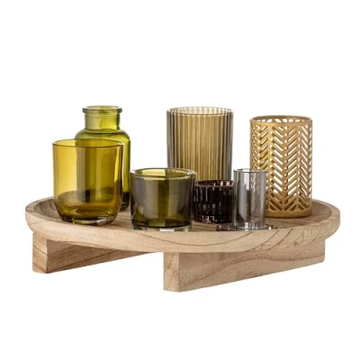 Abbildung von Bloomingville Sanga Tablett Set mit 8 Teelichthalter aus Glas und Paulownia Holz hergestellt, Farbe: Grün Holz, Maße: 32 x 15 cm, 82054270