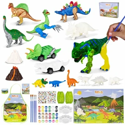 Abbildung von BONNYCO Dinosaurier Spielzeug Malset 16 Figuren Dino Bastelset Kinder sie leuchten im Dunkeln, Basteln Geschenke für 3 4 5 6 7 8 9 10 Jahre Geburtstag, Weihnachten