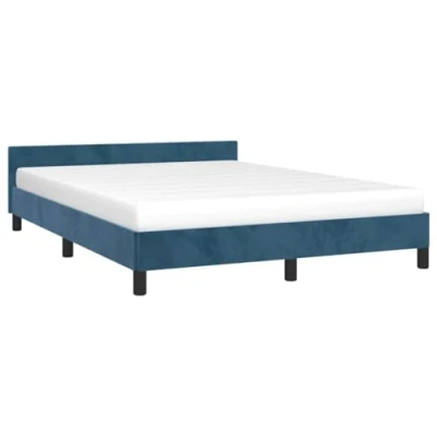 Abbildung von vidaXL Bettgestell mit Kopfteil, Bettrahmen Lattenrost, Bett Polsterbett Stützbeinen, Schlafzimmerbett Doppelbett, Dunkelblau 140x200cm Samt