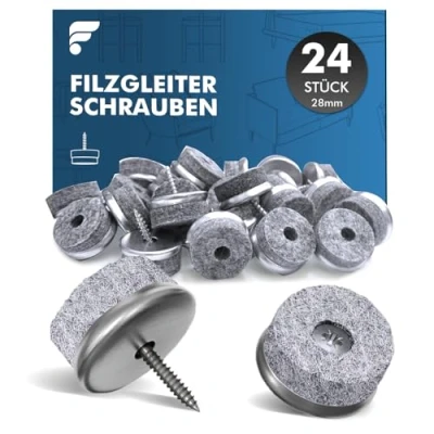 Abbildung von shinfly Filzgleiter für Stühle 24 Stück Ø 28mm Stuhl Schrauben mit 4mm dickem Filz Stuhlgleiter Fliz Möbelgleiter Möbel Böden